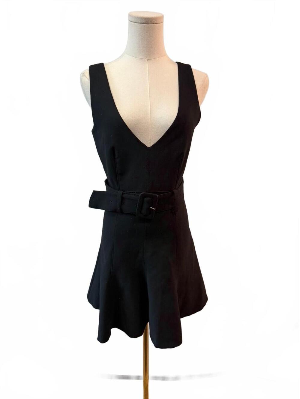 EUC Cinq à Sept Black Belted Deep V Fit & Flare Mini Dress Size 4